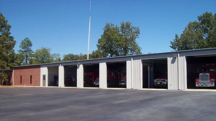The apparatus bays of Station 23 with the doors open.