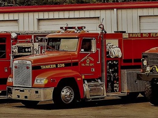 Tanker 236, a red Crains Creek tanker, parked in front of the station. Photo posted by Crains Creek Fire-Rescue.